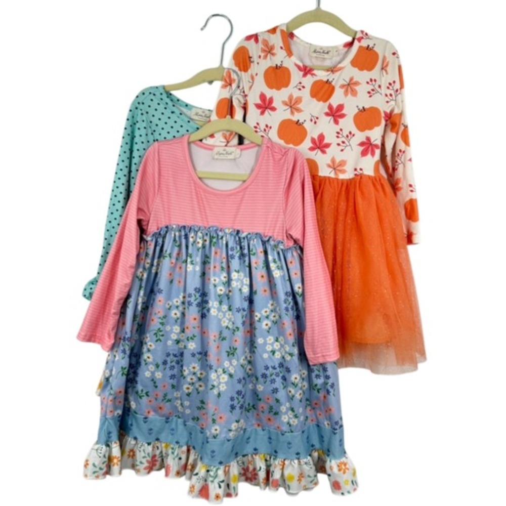 Marie Nicole Lot of 3 Dresses‎ Mixed Print Floral Striped Long Sleeve Dress 4T